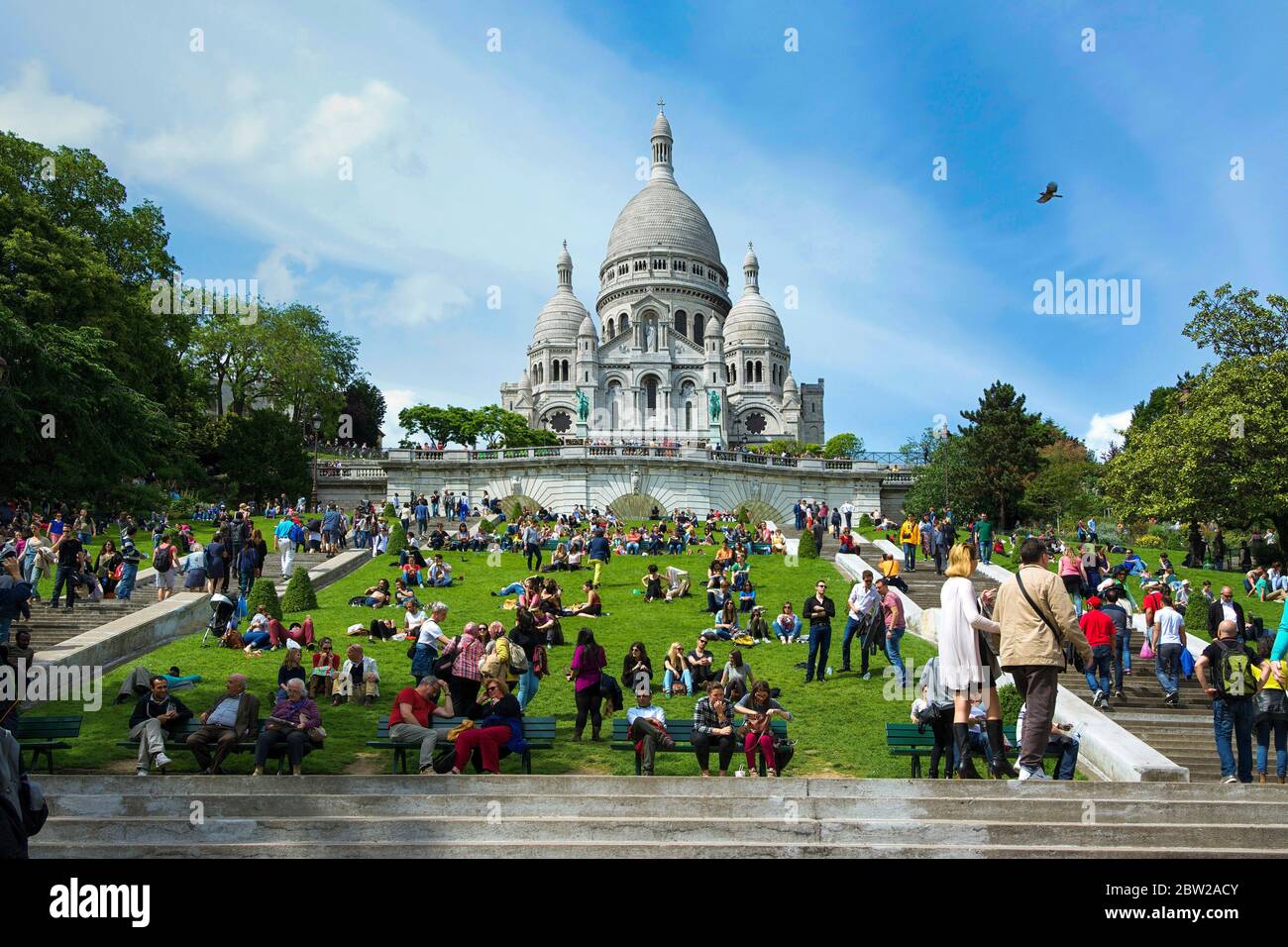 The Basilica of Sacre Coeur in Montmartre, Paris 18e arr, Ile-de-France, France Stock Photo