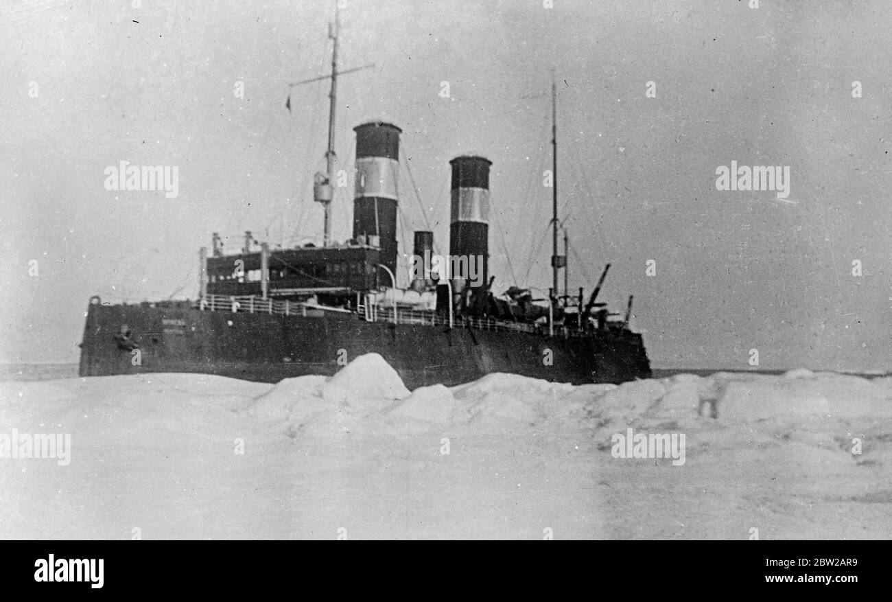 Soviet prepares rescue expeditions for scientist awaiting disaster on polar ice floe, planes and icebreakers. With almost certain disaster, overtaking the four Russian scientists who have been living on a polar ice floe since last May, the Soviet Government is already making preparations for rescue attempts in which planes and icebreakers, including the 'Krassin', are to take part. The scientist ice floe, 9 foot thick and 2 mi.Â² in area, has drifted nearly 700 miles from the North Pole since the Russians have lived on it, and experts are now fearful that they will be hurled to destruction on Stock Photo