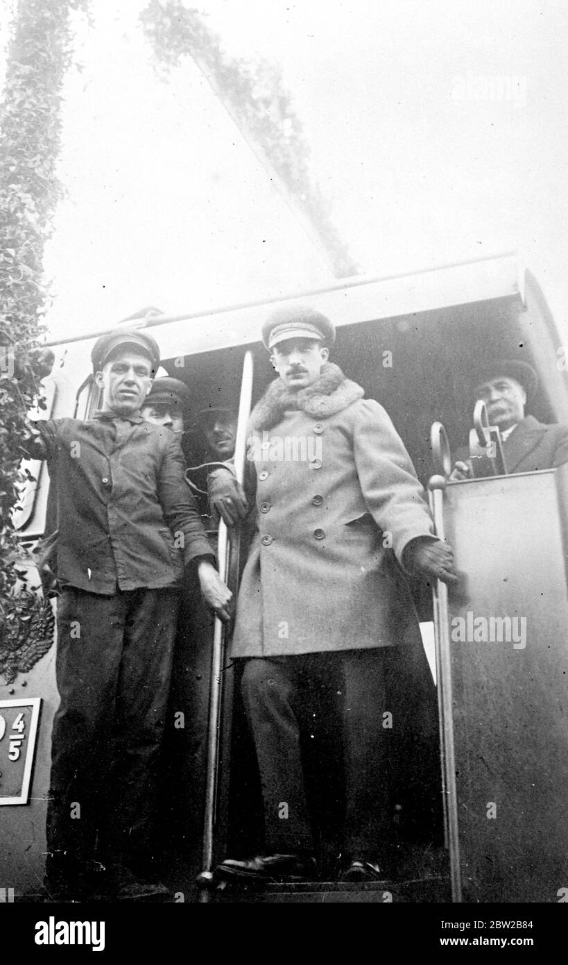Fifth. That's been gives youengine driver. King Boris of Bulgaria driving the first train on the new railway line Levski-Lovech. 2 December 1927 Stock Photo
