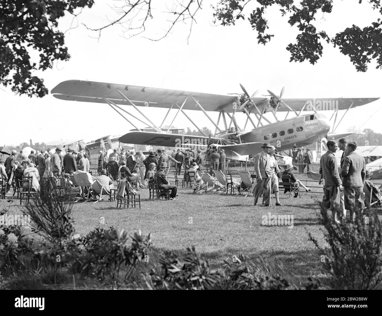 Ancient and Modern Aircraft at Hanworth . The new giant Imperial Airways Liner  Hannibal  and an exact replica of Bleriot 's famous monoplane in which he flew the Channel . 6 June 1931 Stock Photo