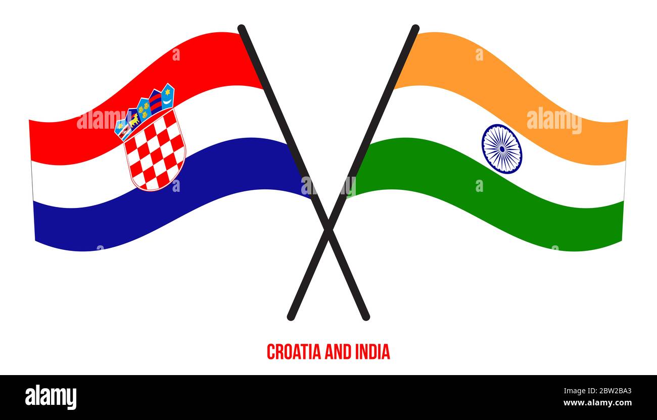 Croatia and India Flags Crossed And Waving Flat Style. Official ...