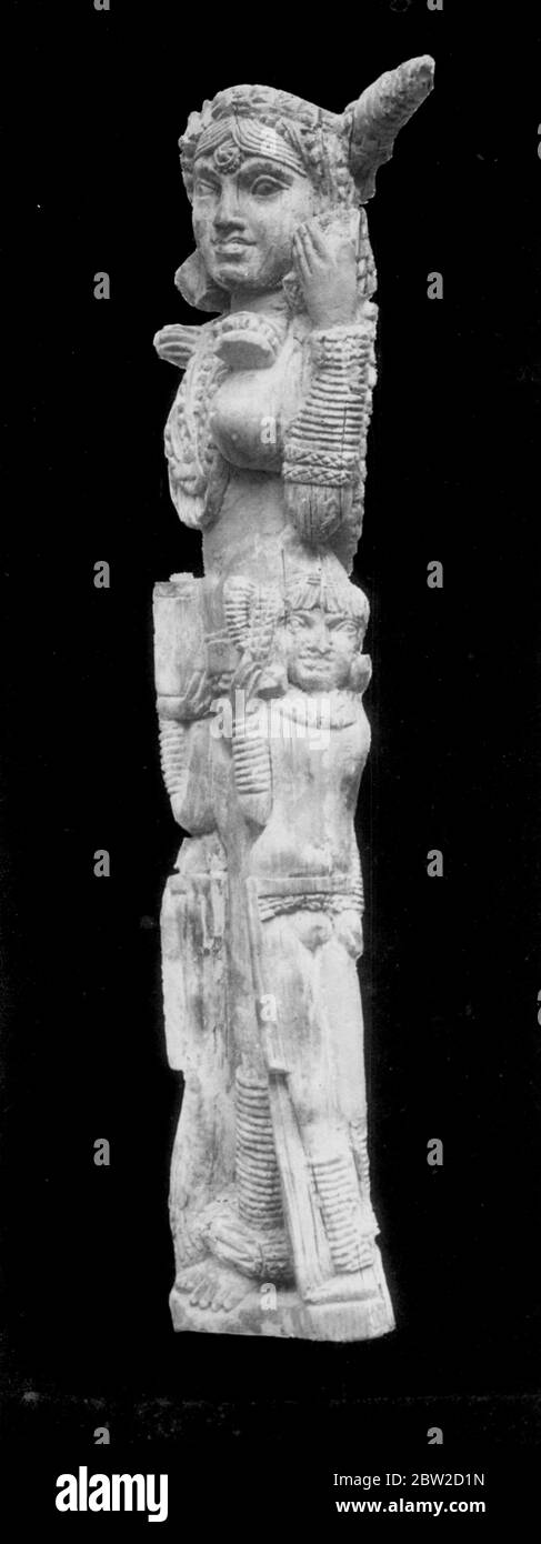 Historians have always believed that commerce existed between the Roman Empire and India, now the first actual evidence of this has come to light. Proof is given by a small, ornately carved statuette of the Indian goddess of love, scarcely 12 inches high which has been discovered during the new excavations of Pompeii, though town overwhelmed by Vesuvius 2000 years ago. The discoveries made by Doctor Amedeo Maiuri, archaeologist in charge of the excavations, who says the statuette is the only object of Indian art ever discovered amongst the thousands of statues and other objects dug out at Pomp Stock Photo