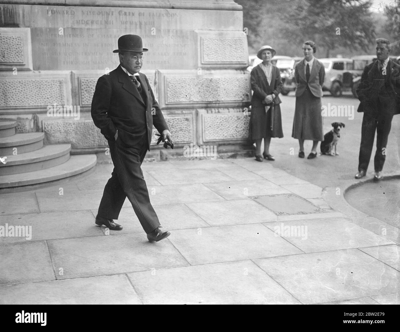 Mr. Shigeru Yoshida the Japanese Ambassador, leaving the Foreign Office where he was called to express regret to Mr Anthony Eden, the Foreign Minister, for the shooting of Sir Hughe Knatchbull-Hugessen, the British Ambassador to China, by Japanese airmen. 27 August 1937 Stock Photo