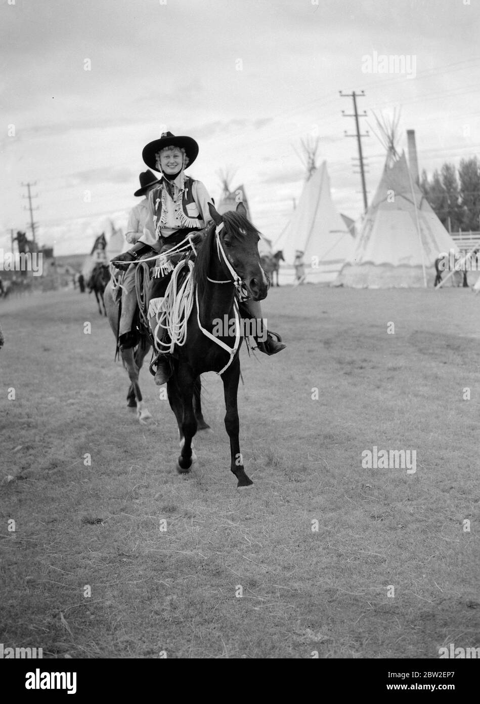 The Royal tour of Canada and the USA by King George VI and Queen Elizabeth , 1939 A Canadian cowgirl who rode on her fine horse to greet the King and Queen during their journey through the Prairie lands of Canada. 1939 Stock Photo