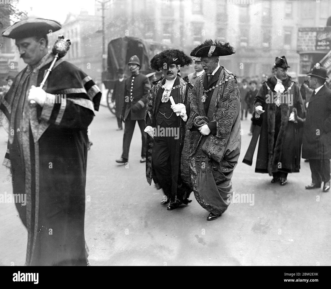 Trafalgar Day Service at St Martin's. The Lord Mayor and the Mayor of Westminster. 21st October 1916 Stock Photo