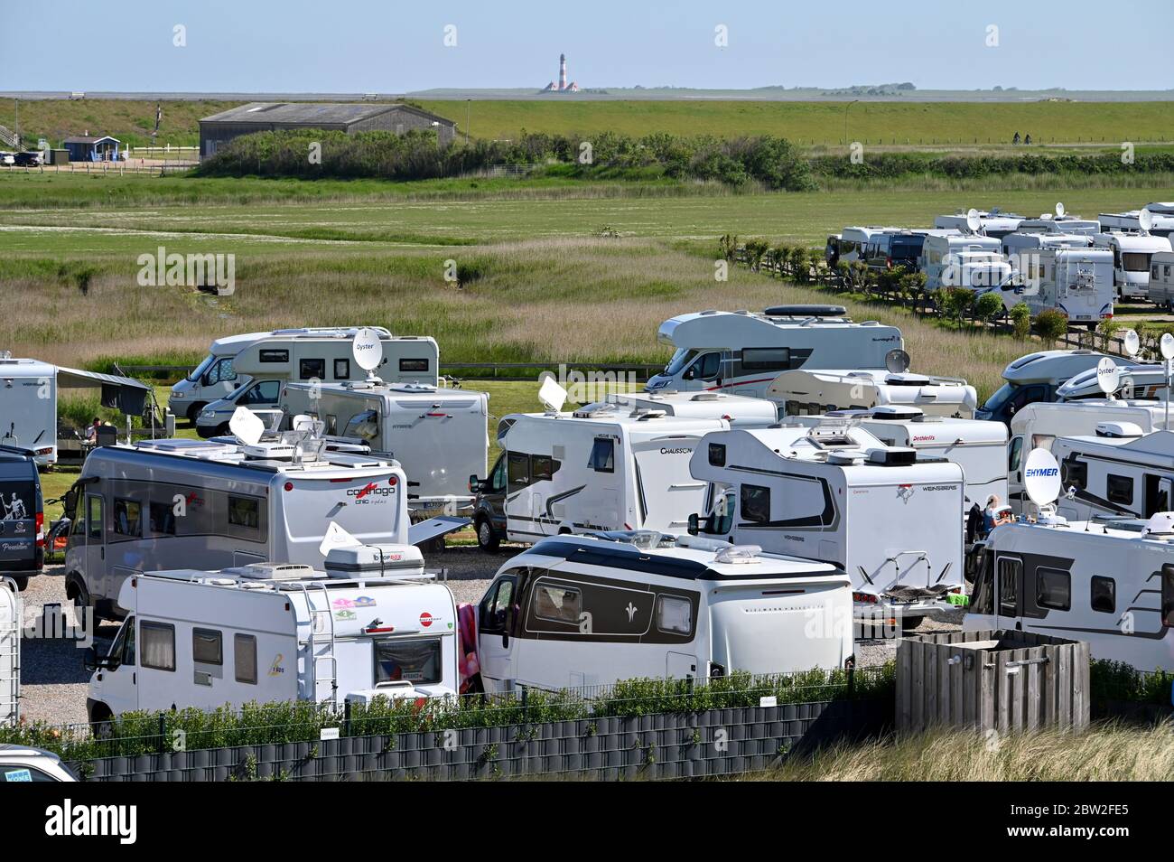 St.Peter Ording, Germany. 29th May, 2020. Campers and caravans can be found  at the camping site Biehl at the North Sea. On the campsites in the land  between the seas it gets