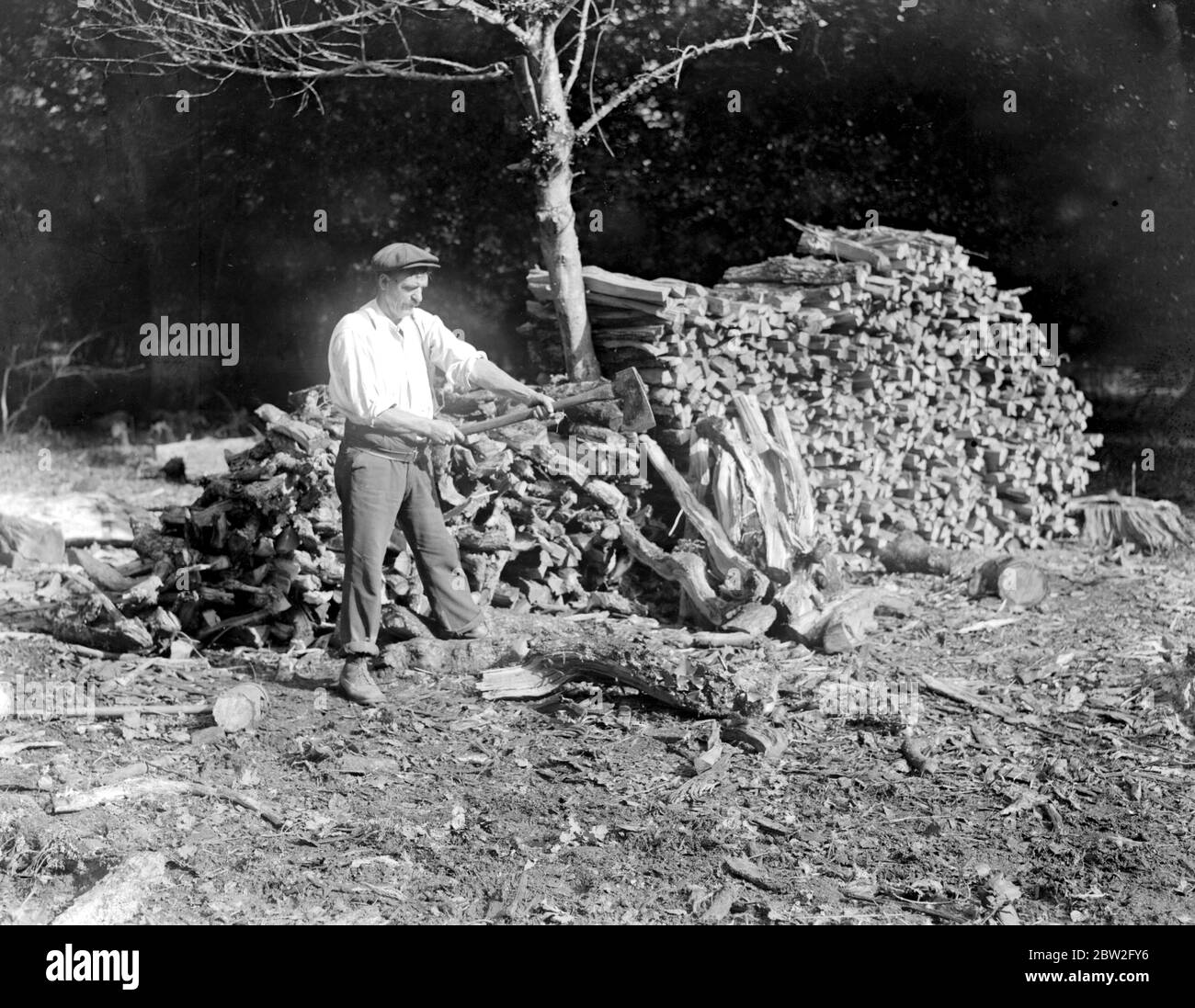 Charcoal burning for the trenches in the New Forest. . Stock Photo