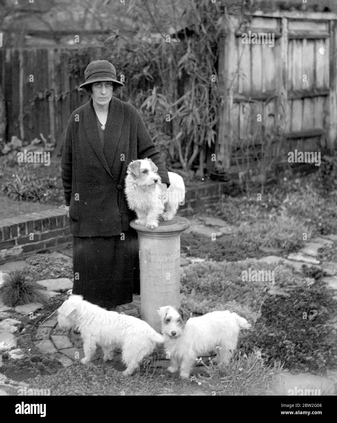 Hon Mrs Ronald Fellowes at her Sealyham Kennels Barn Cottage at Merstham. 24 September 1924 Stock Photo
