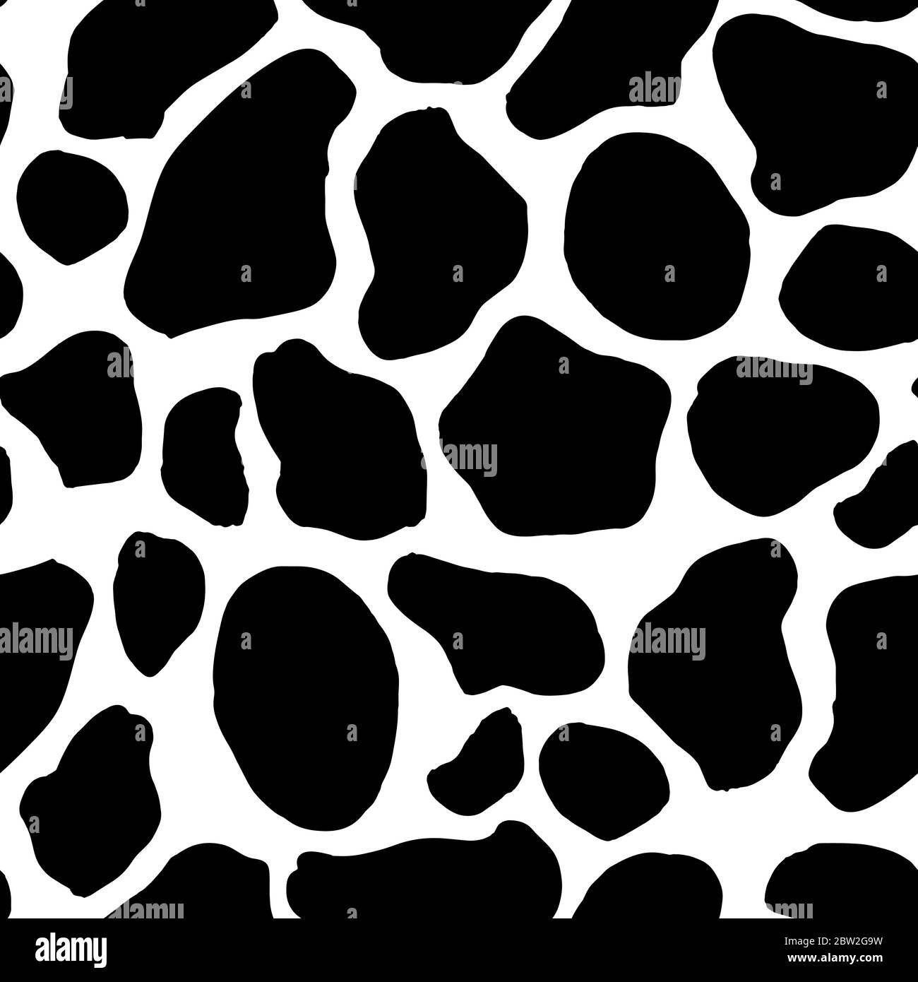 Black and White Cow pattern background, animal skin print, vector seamless design. Farm animal fur pattern with black spots background, modern decoration Stock Vector