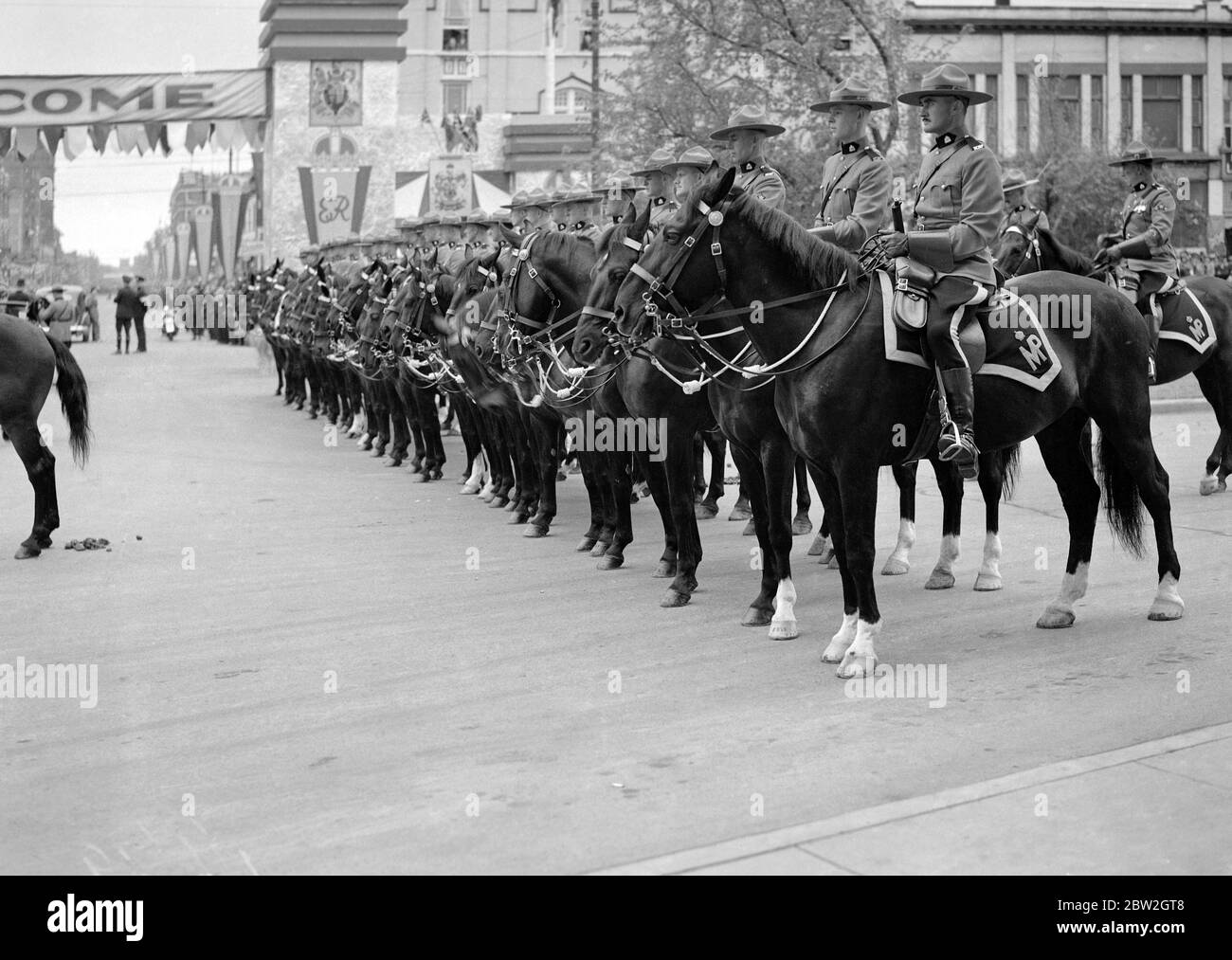 The Royal tour of Canada and the USA by King George VI and Queen Elizabeth , 1939 The King and Queen visit to Regina , capital of Saskatchewan , the home of the  Mounties ,  the Royal Canadian Mounted Police , during the Royal tour . Stock Photo