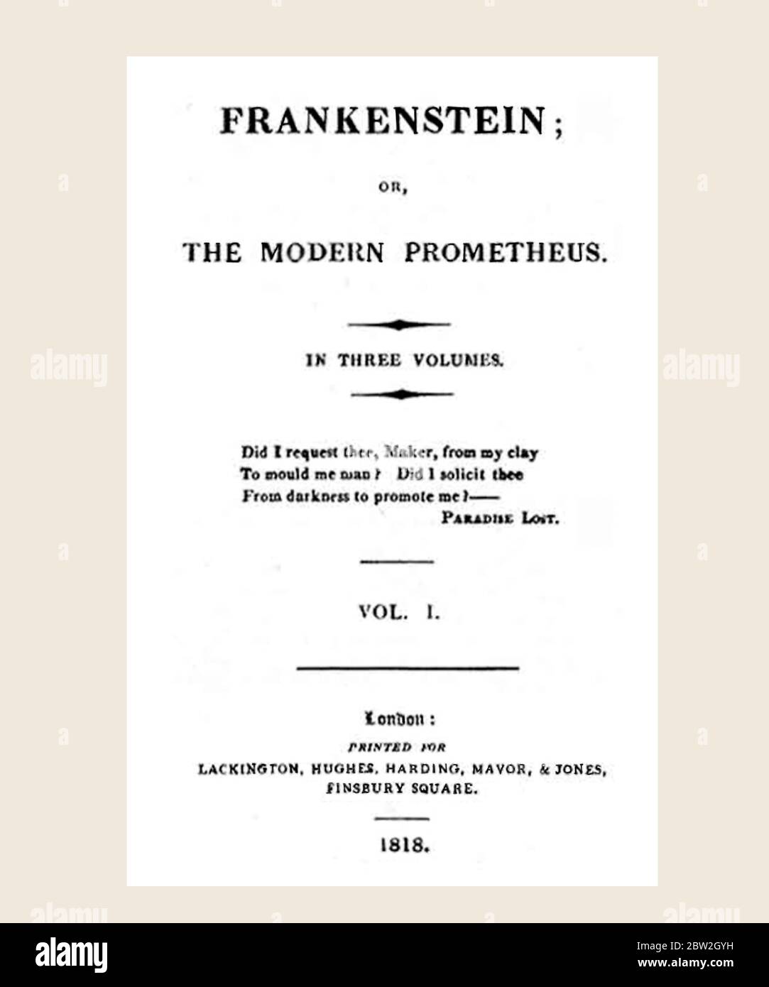 Shelley Mary Frankenstein Title Page refreshed and reset Stock Photo