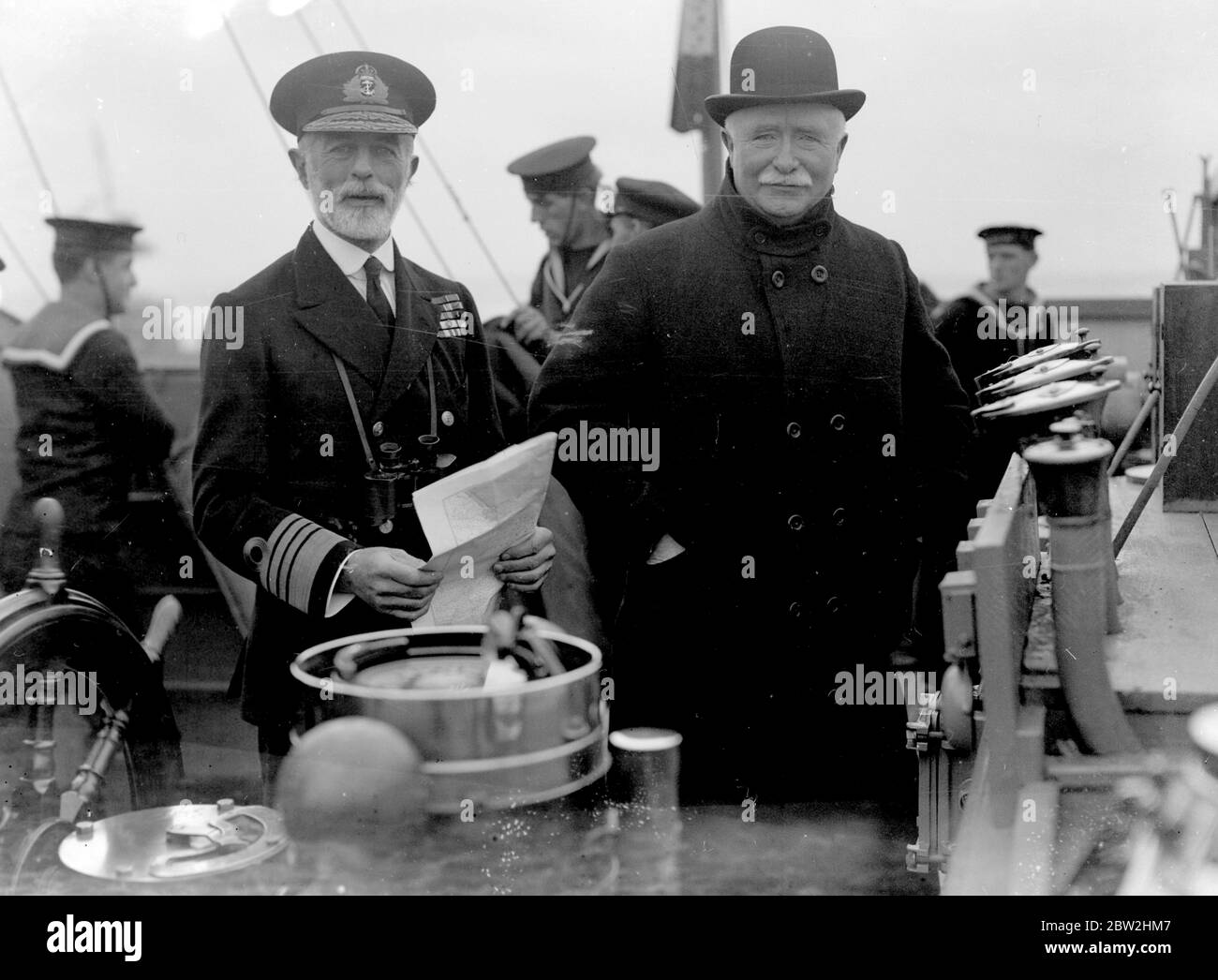 Atlantic Fleet assembles in Spithead in readiness for the visit of the Dominion Premiers. Admiral Sir Sydney Fremantle and Mr Massey, Prime Minister of New Zealand. 5 October 1930 Stock Photo