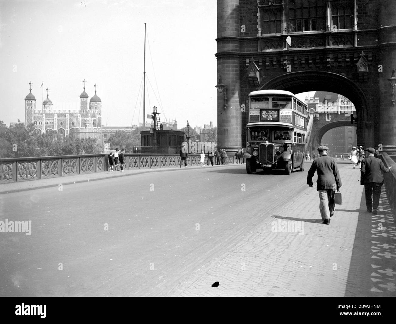 Bus at crossing Black and White Stock Photos & Images - Alamy