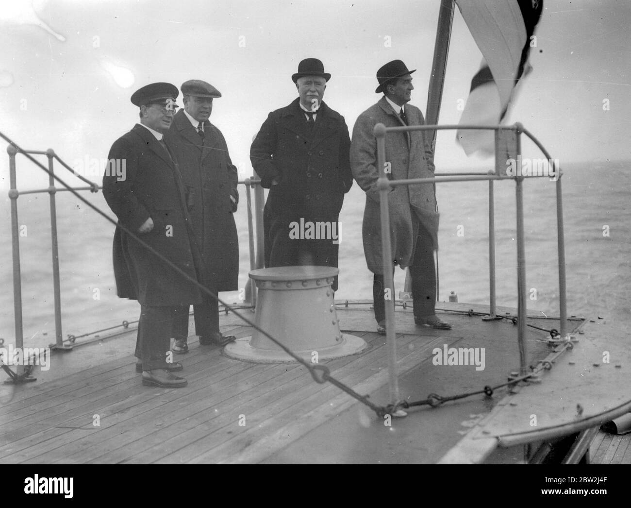 Atlantic Fleet assembles in Portland Harbour in readiness for the visit of the Dominion Premiers. left to right RT Hon L.S. Amery, RT Hon W.L. Mackenzie King, RT Hon W.F. Massey and RT Hon S.M. Bruce 31 October 1930 Stock Photo