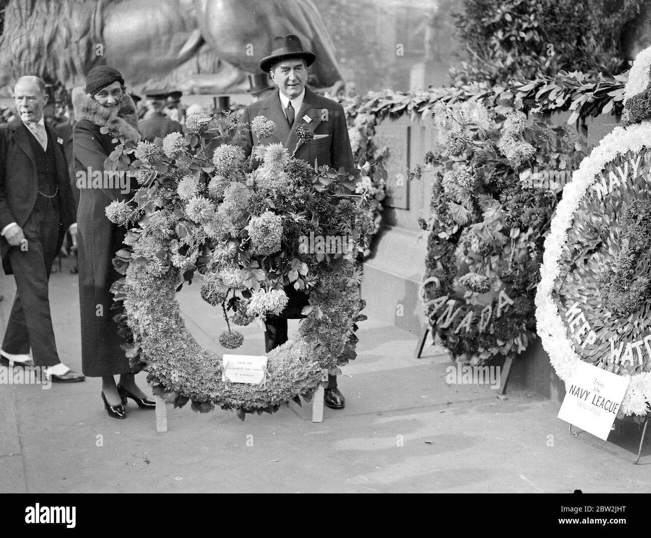 Trafalgar Day, Trafalgar Square. Mr Stanley Bruce, Australian High Commissioner. 1933. Stock Photo