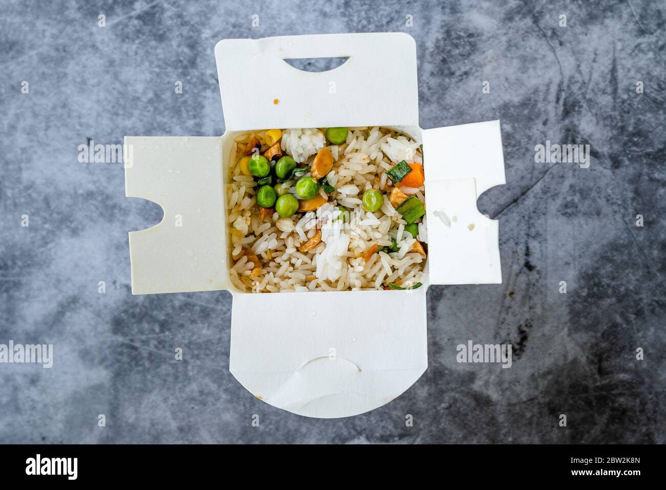 Take Out Chinese Rice with Green Peas and Almond in Plastic Box Package ...