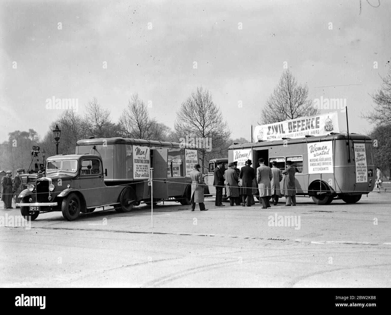 Mobile recruiting vans. Horse Guards Parade. 24 April 1939 Stock Photo