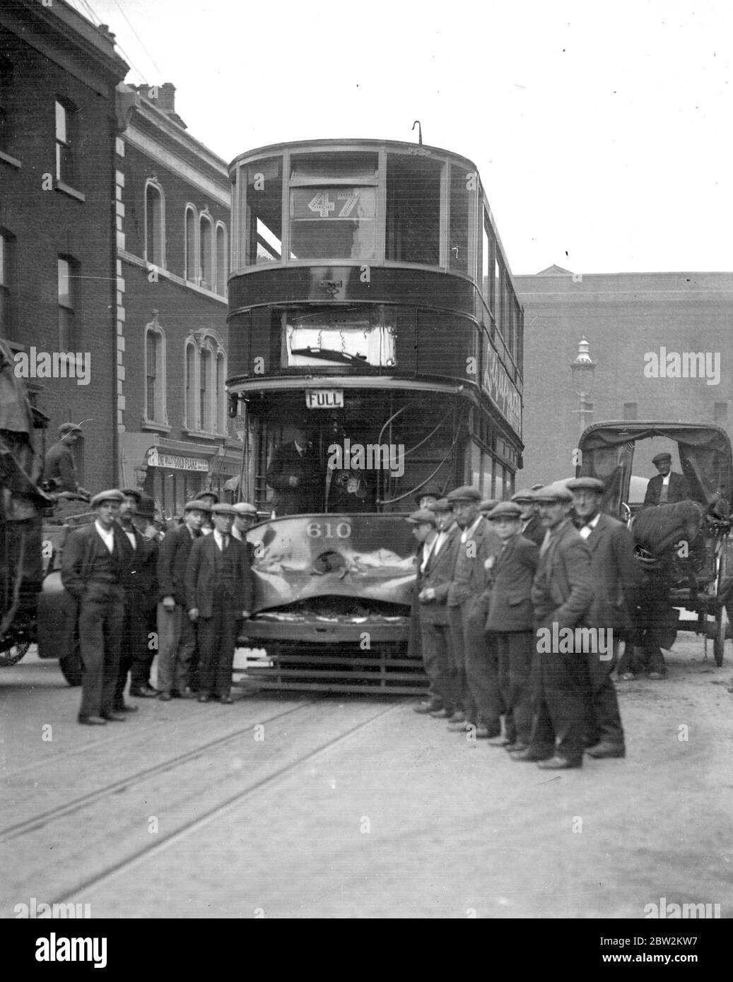 Tram smash Leman Street, London. 1933 Stock Photo