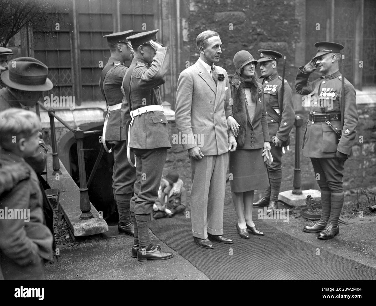 Wedding of Captain B.G. Horrocks and Miss Kitchin at The Savoy Chapel, London. 11 April 1928 Stock Photo
