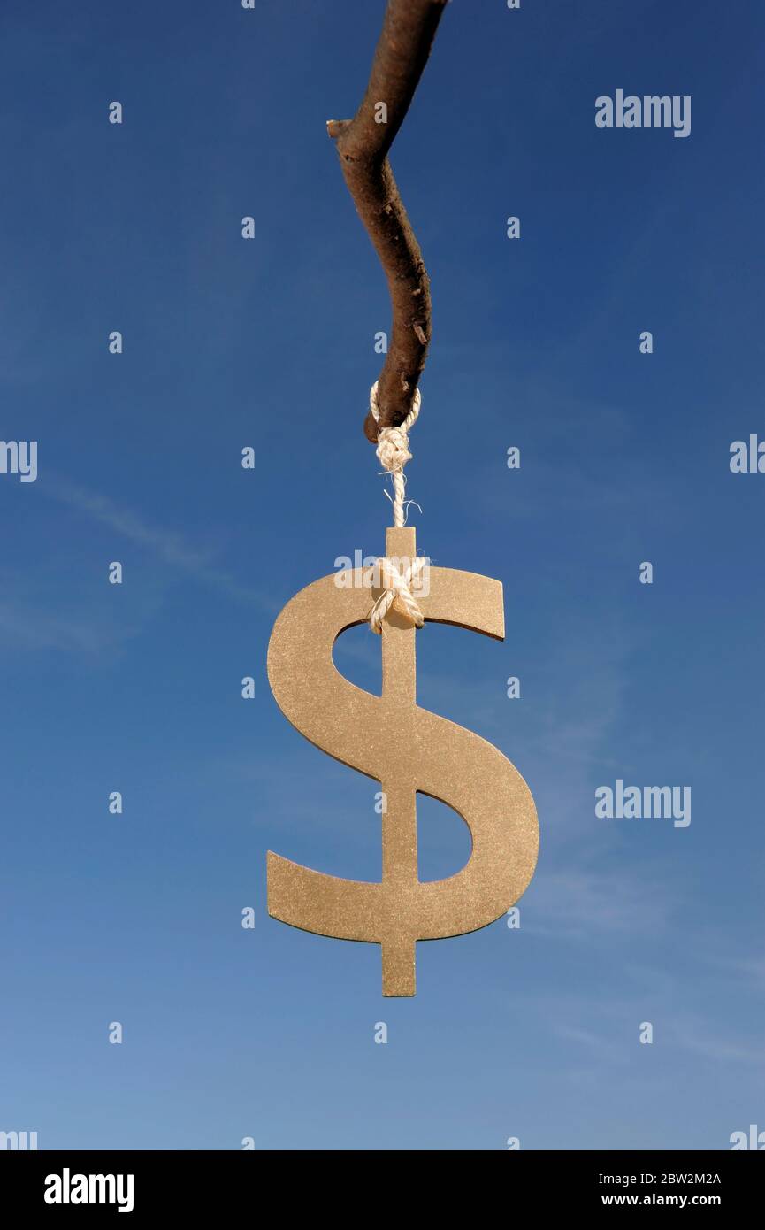 A dollar symbol hanging from a stick Stock Photo