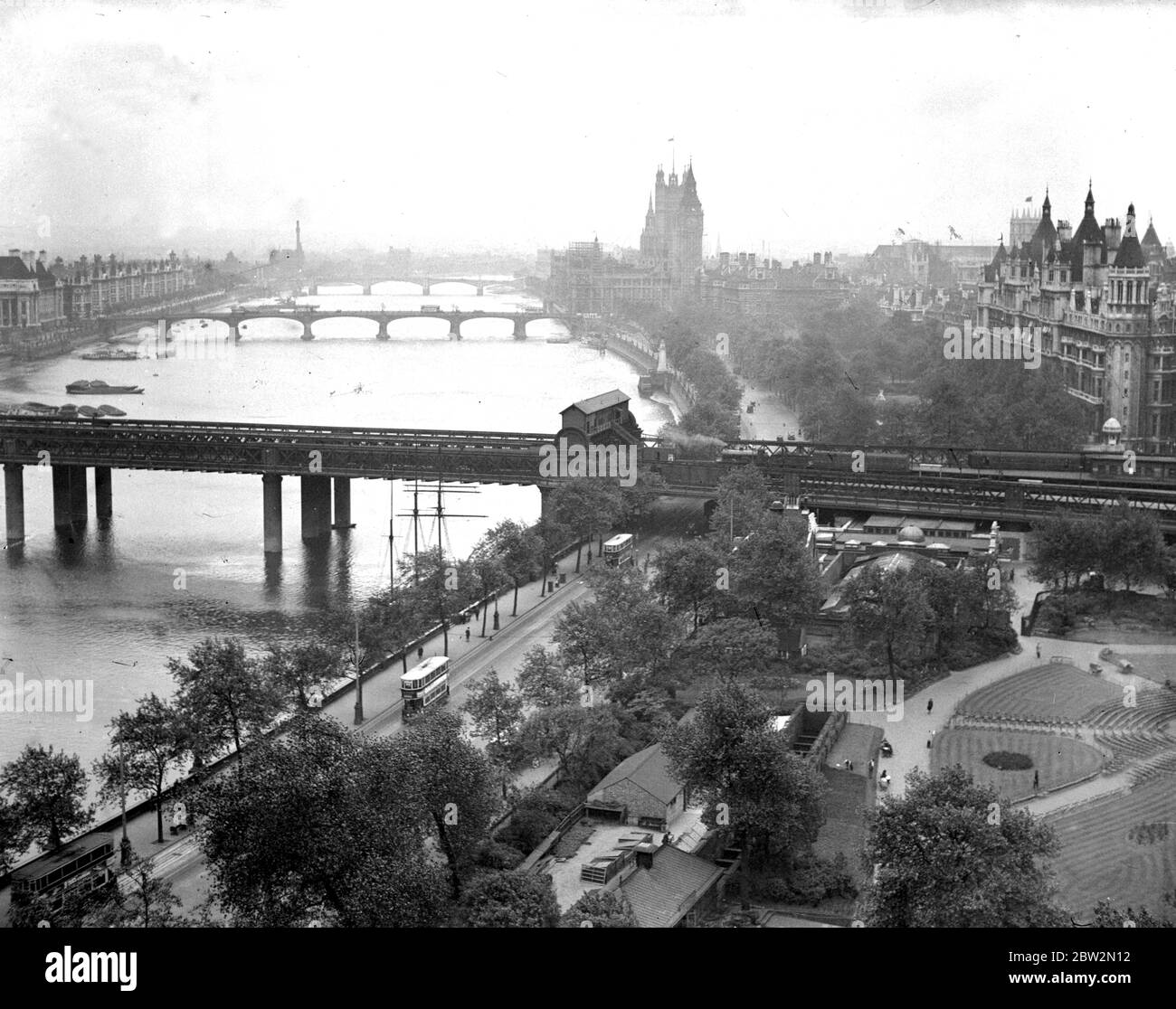 Thames Embankment from the roof of Shell Mex House, London. 25 May 1933 Stock Photo