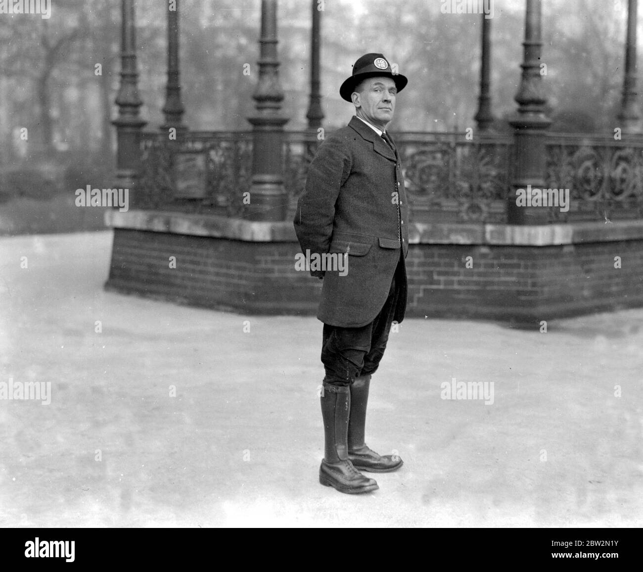 A typical London County Council Park Keeper, Embankment Gardens, Temple Station. 12 February 1931 Stock Photo