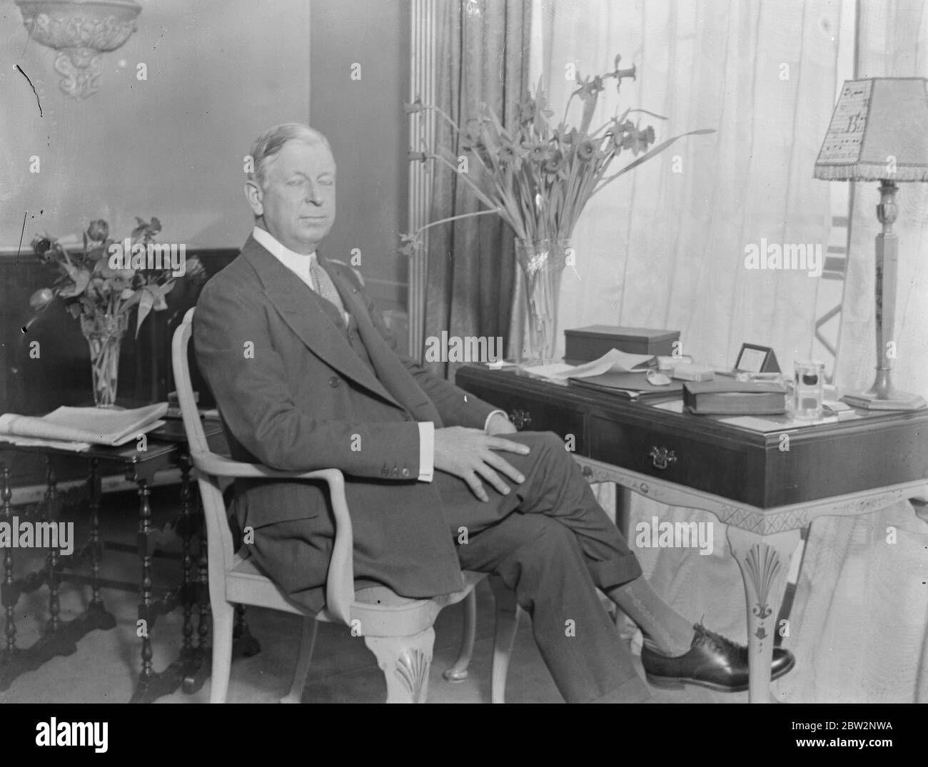 Dwight Davis donor of Davis Cup in London . Mr Dwight Davis , the donor of the Davis Cup , the blue riband of International Lawn Tennis , has arrived in London to attend a luncheon in his honour given by the International Lawn Tennis Club of Great Britain . Mr Dwight Davis photographed at his hotel in London . 16 February 1932 Stock Photo