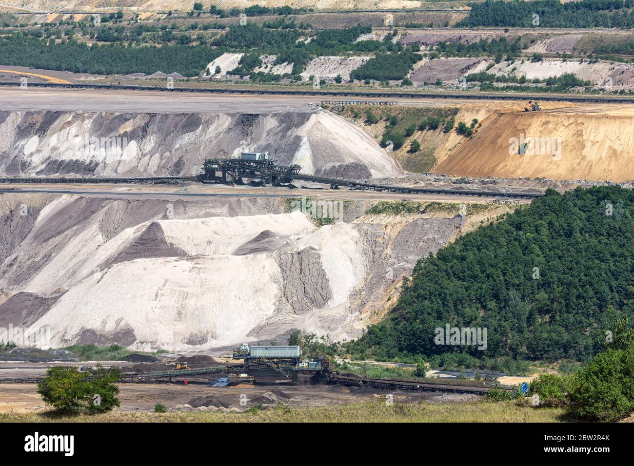 Brown coal open pit landscape with conveyor belts in Germany Stock