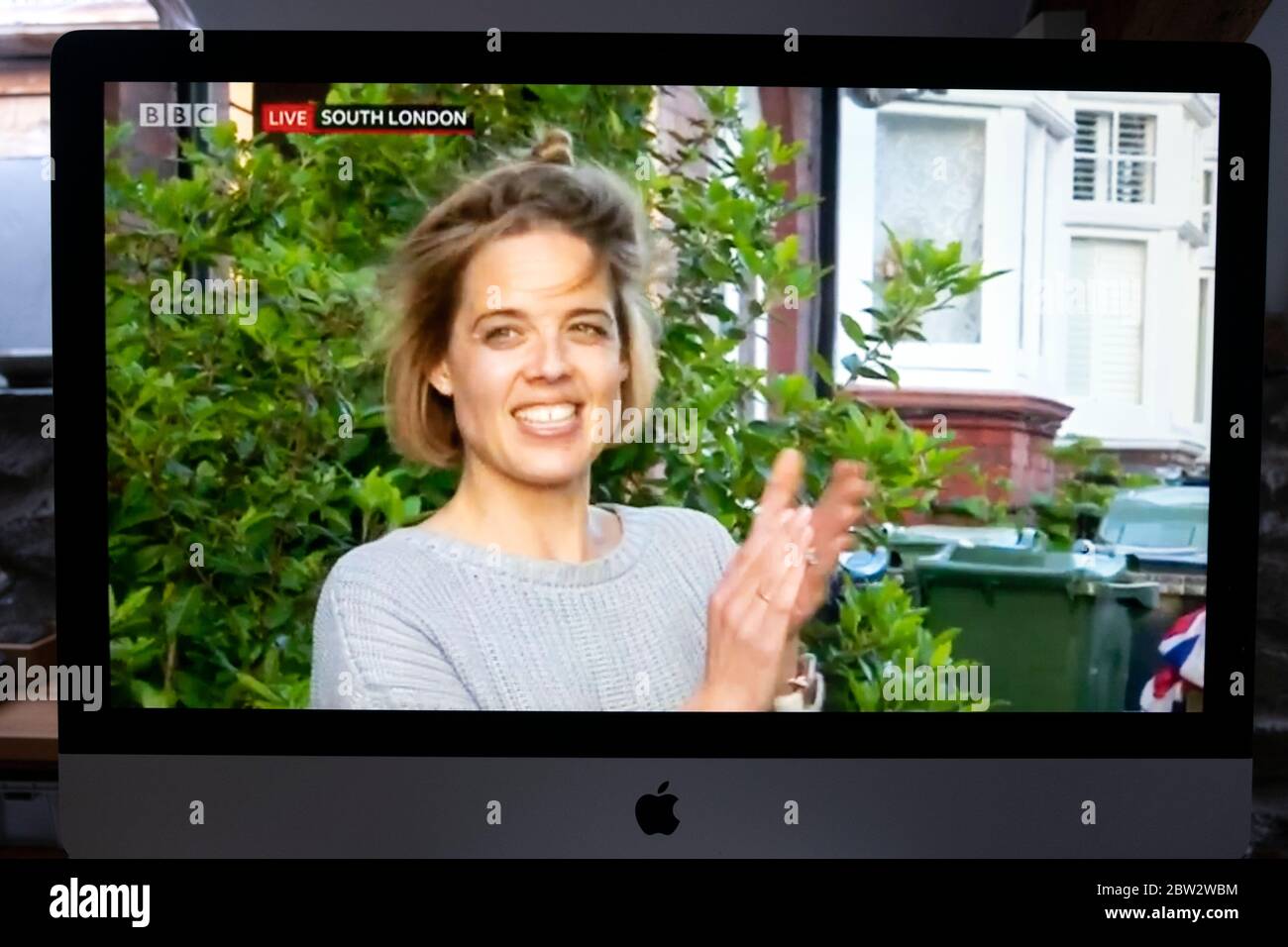 Annemarie Plas who started 'Clap for Our Carers' to support NHS staff in Great Britain final clapping outside her home street 21 May 2020 in London UK Stock Photo