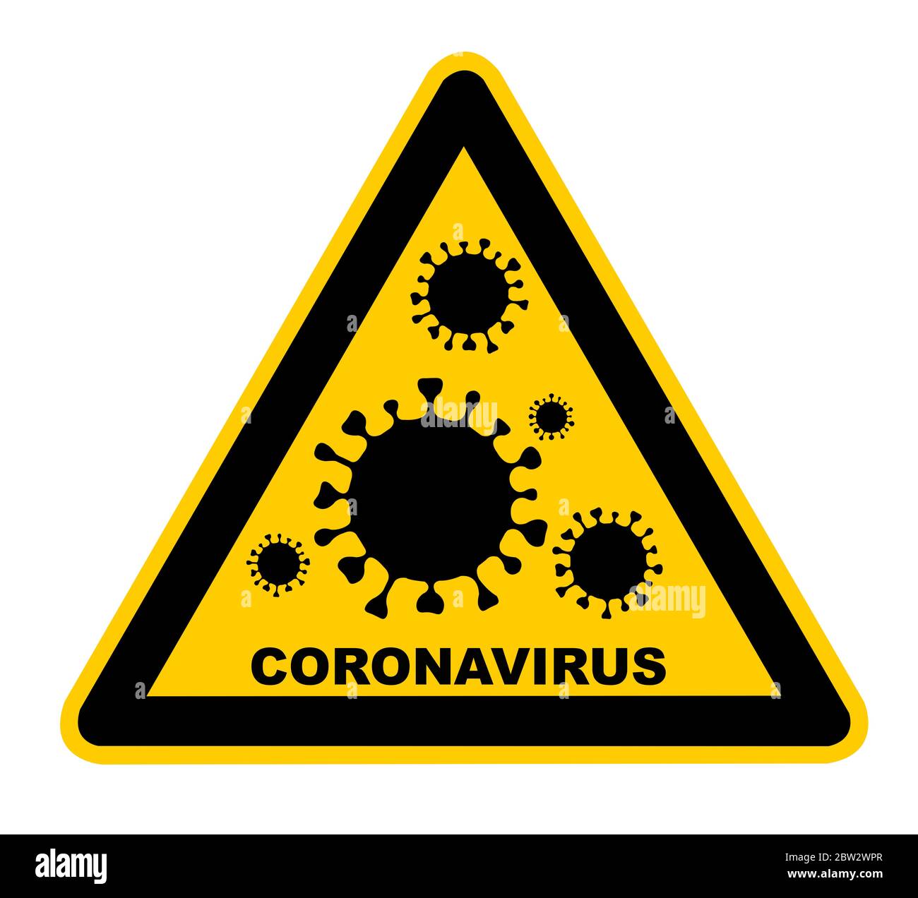 A triangular Coronavirus hazard sign Stock Photo