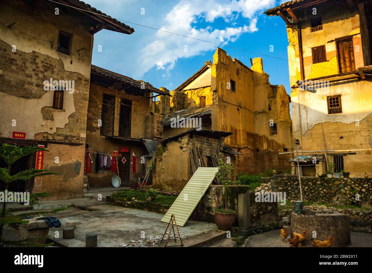 A tulou in Xia Zai Cun Cun village thought to be the oldest remaining tulou in Yongding County. Stock Photo