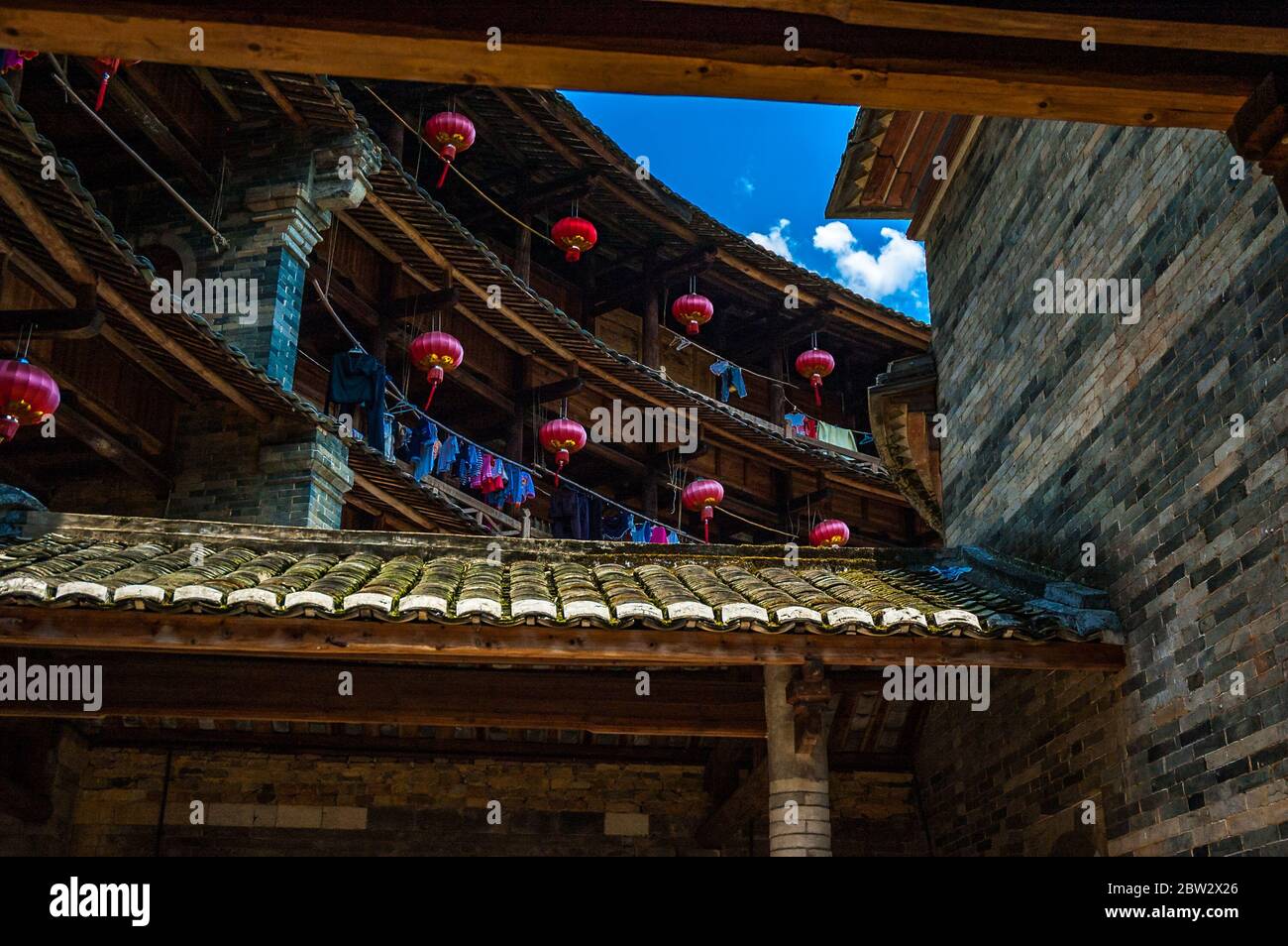 Zhengcheng building in the Hongkeng village group of tulou. It is nicknamed prince of tulou, built in 1912 by rich family Stock Photo