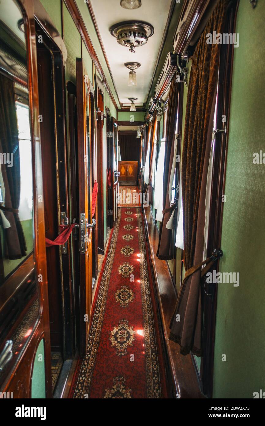 The narrow corridor on one of Stalin's train carriages, on display at ...
