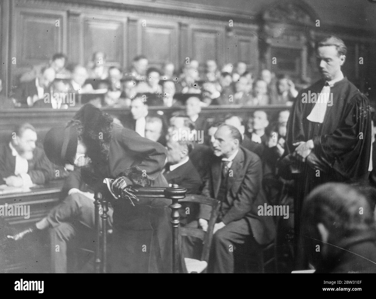 Gorgouloff cries at his trial demands to be sentenced to death . Paul Gorgouloff , the assassin of President Doumer of France , interrupted an effort by his counsel to persuade the jury to admit a plea of insanity with an outburst demanding to be sentenced to death . He cried in the dock while his wife was giving evidence . Mrs Gorgouloff , wife of the assasin giving evidence in the dock in Paris . 27 July 1932 Stock Photo