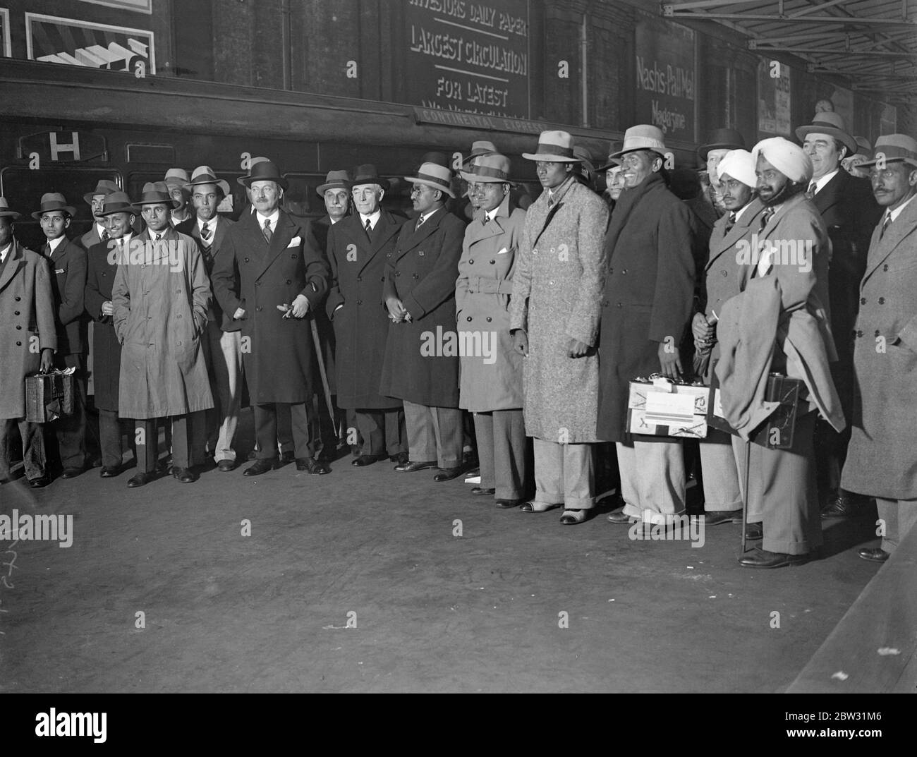 Indian cricket team arrives in London . The Indian cricket team to tour England this summer arrived at Victoria this station , London on the S S Strathnaver boat train . The Indian cricket team on arrival at Victoria station , London . They were met by Sir Kynaston Studd . 16 April 1932 . Stock Photo