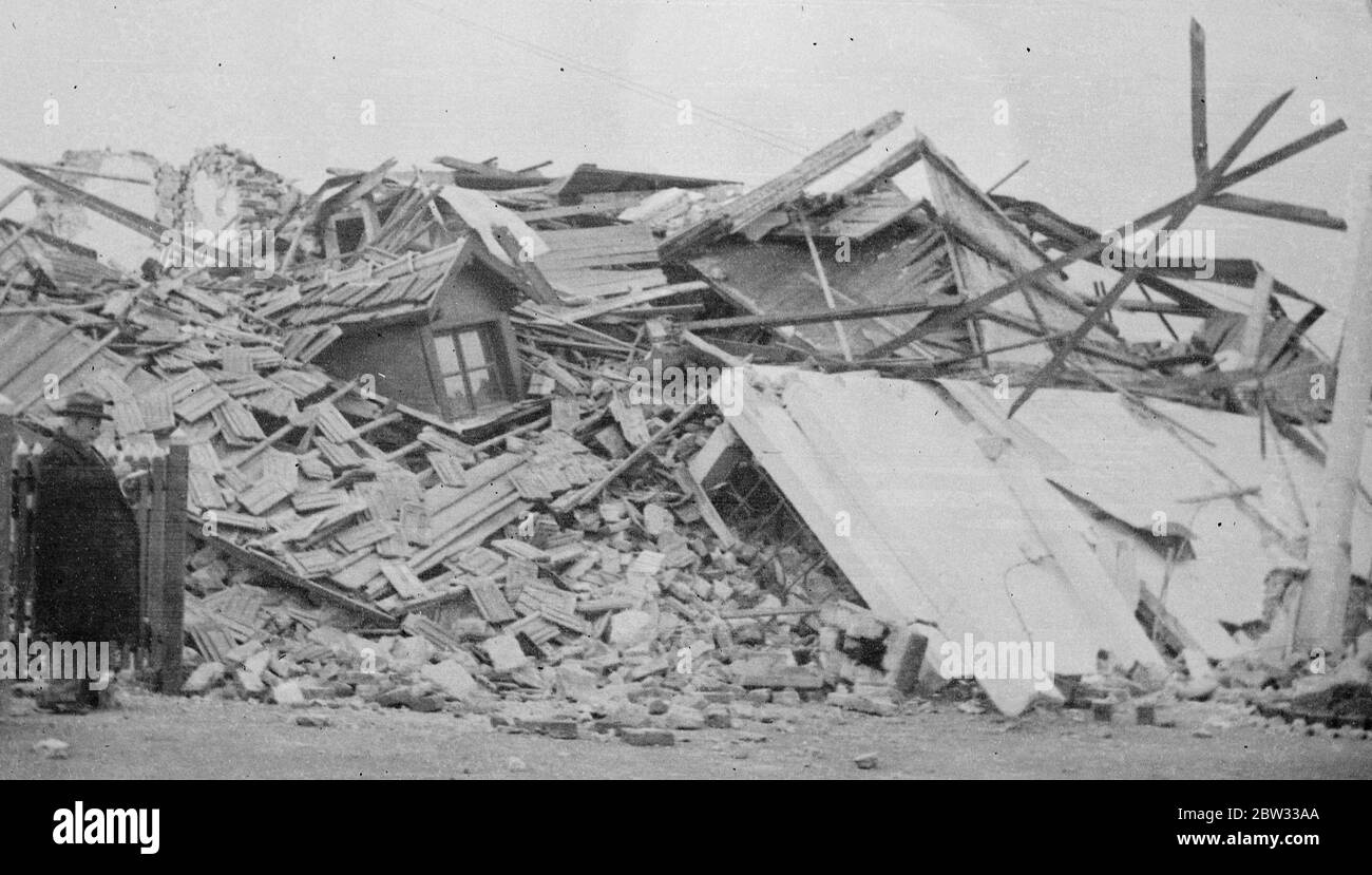 Hundreds killed and thousands rendered homeless in Macedonian earthquake . British warships have rushed to aid stricken families in the earthquake area in Salonika and Macedonia , where hundreds have been killed and thousands rendered homeless , in the severe earthquake which has caused destruction throughout a wide area . Wrecked houses which collapsed during the earthquake in a Macedonian village . 3 October 1932 5 October 1932 Stock Photo