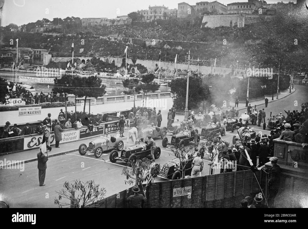 Race for Grand Prix , De Monaco race won by Italian driver . The grand prix de Monaco , motor race which is run through the streets of the town was won by the Italian driver Nuvilari . The start of the race at Monaco . 19 April 1932 . Stock Photo