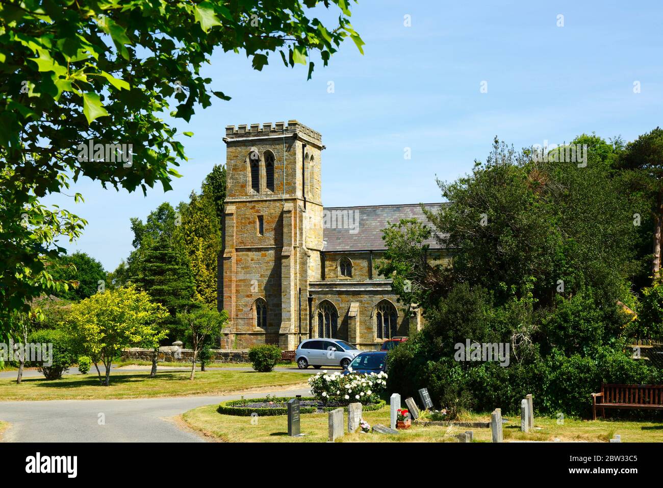 The new or upper parish church of St Peter near the village green, Pembury, Kent, England Stock Photo
