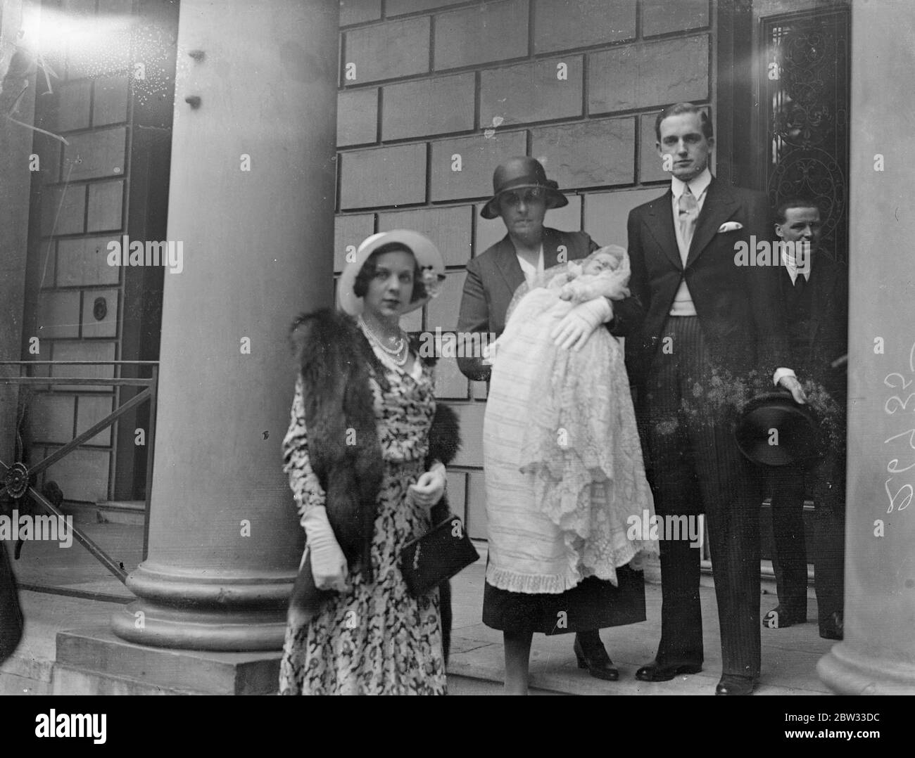 Princess Ingrid godmother to son of Mrs Drugo Montagu at Lambeth Chapel christening . Princess Ingrid was one of the godmothers to Dru John , the infant son of Mrs Drogo Montagu , the former Miss Tanis Guinness , at the christening at the Lambeth Palace Chapel , performed by the Archbishop of Canterbury . Mrs Drogo Montagu accompanied by the nurse carrying the baby , leaving her London home for the christening . 22 July 1932 Stock Photo