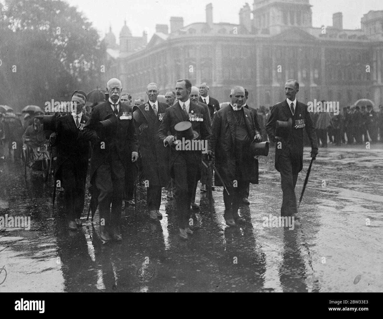 Old Coldsteamers Association memorial service and parade on Horse Guards . Members of the Old Coldstreamers Association attended a memorial service , and parade on Horse Guards Parade , London , where a wreath was placed on the Guards Division Memorial . Major General Sir Cecil Pereira ( right ) and Col Campbell VC on the parade ground . 18 September 1932 Stock Photo