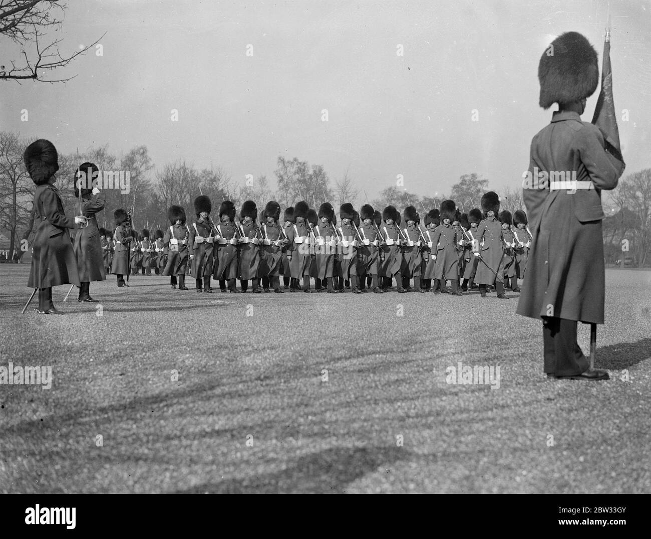 Prince of Wales inspects his regiment on St Davids day at Aldershot . The Prince of Wales inspected the 1st Battalion Welsh Guards , of which he is colonel in Chief at their barracks at Aldershot on St Davids day . The Prince of Wales taking the salute at the inspection . 1 March 1932 Stock Photo