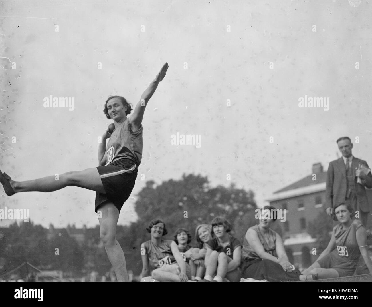 Throwing the discus at women 's inter county sports at Chelsea . Miss A Stone of Surrey , in fine action throwing the discus , at the women 's inter county sports , at the Duke of York 's Headquarters , Chelsea , London . 17 September 1932 Stock Photo