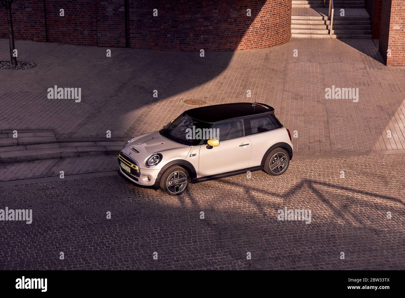 Katowice / Poland - 05.09.2020 : First fully electric Mini parked next to  the NOSPR concert hall building. The Mini has a range of up to 230 km, 184  h Stock Photo - Alamy
