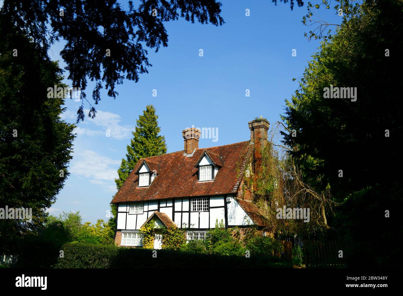 Quaint traditional white timber framed house, Speldhurst, Kent, England