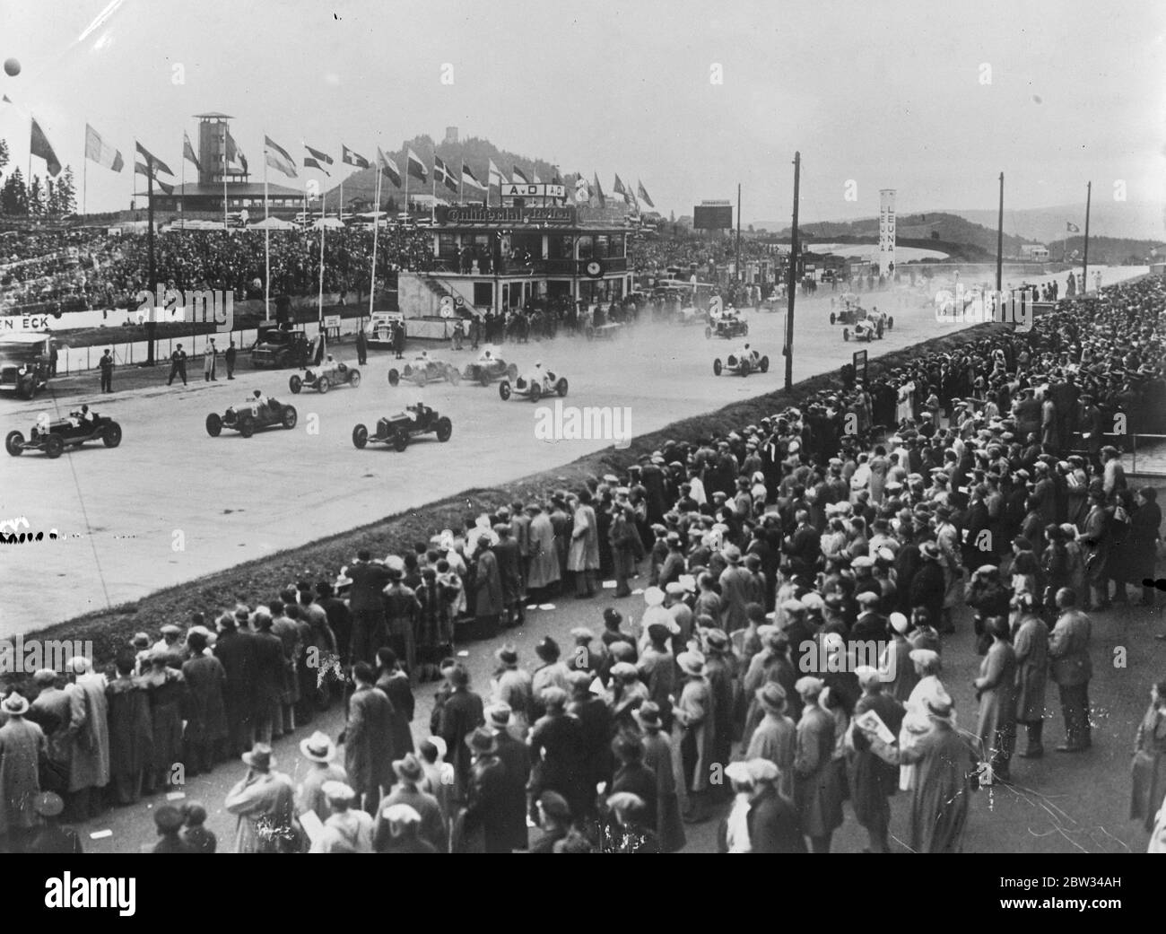 Race for the German Grand Prix . Thirtyone cars started in the great race for the German Grand Prix . The startof the race . 19 July 1932 Stock Photo