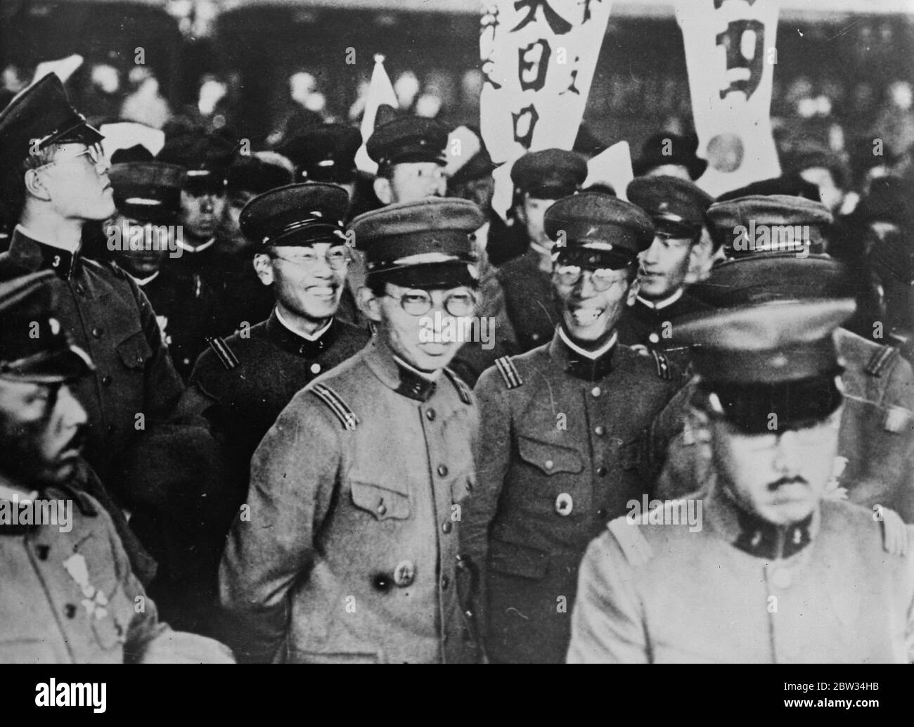 Japanese troops leave for China . Japanese troops to relieve those now in China and reinforce other battalions have left Tokyo for the Chinese battle front . Japanese troops at the Tokyo railway station , being seen off by Prince Chichibug . 8 February 1932 Stock Photo