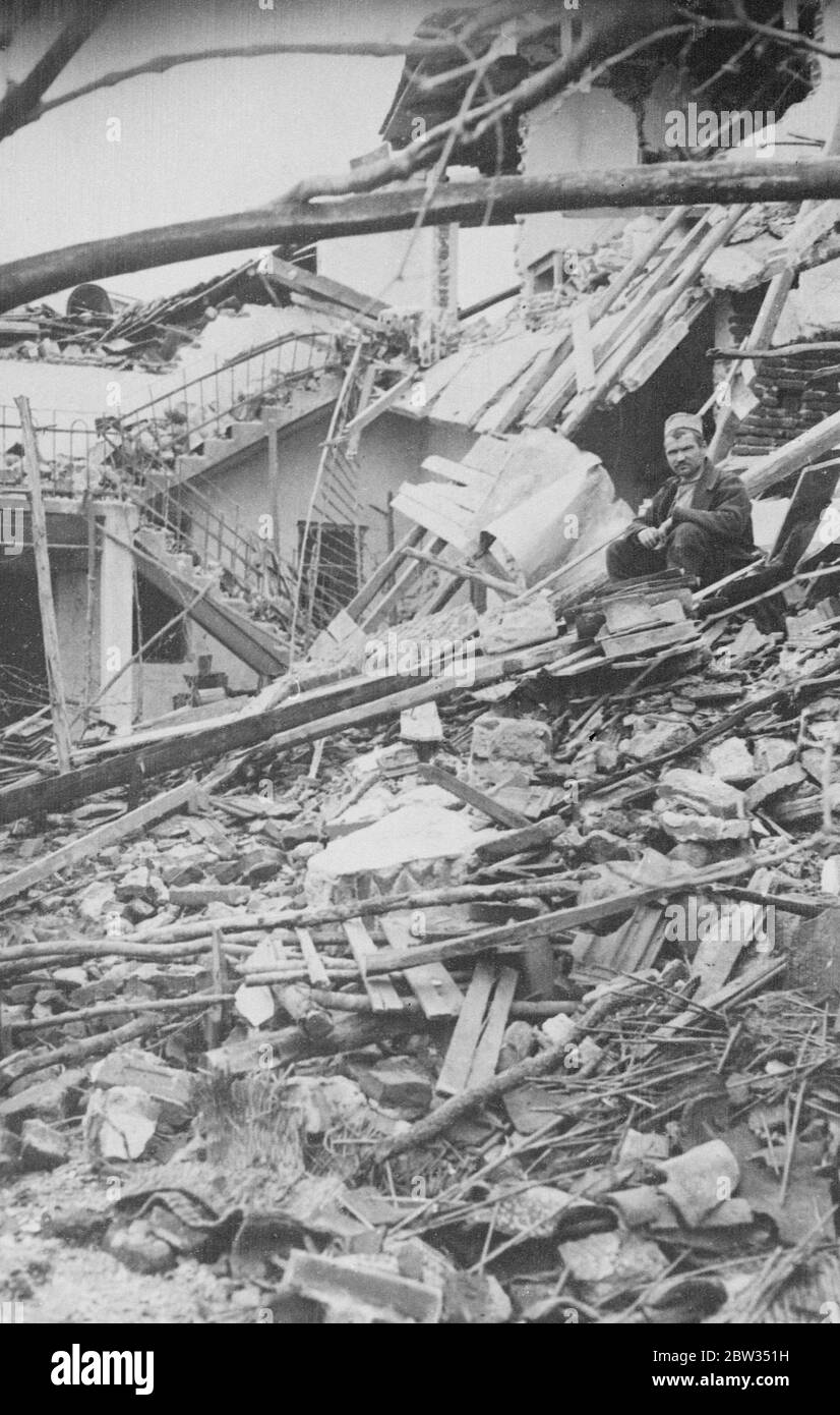 Hundreds killed and thousands rendered homeless in Macedonian earthquake . British warships have rushed to aid stricken families in the earthquake area in Salonika and Macedonia , where hundreds have been killed and thousands rendered homeless , in the severe earthquake which has caused destruction throughout a wide area . Wrecked houses which collapsed during the earthquake in a Macedonian village . 3 October 1932 5 October 1932 Stock Photo