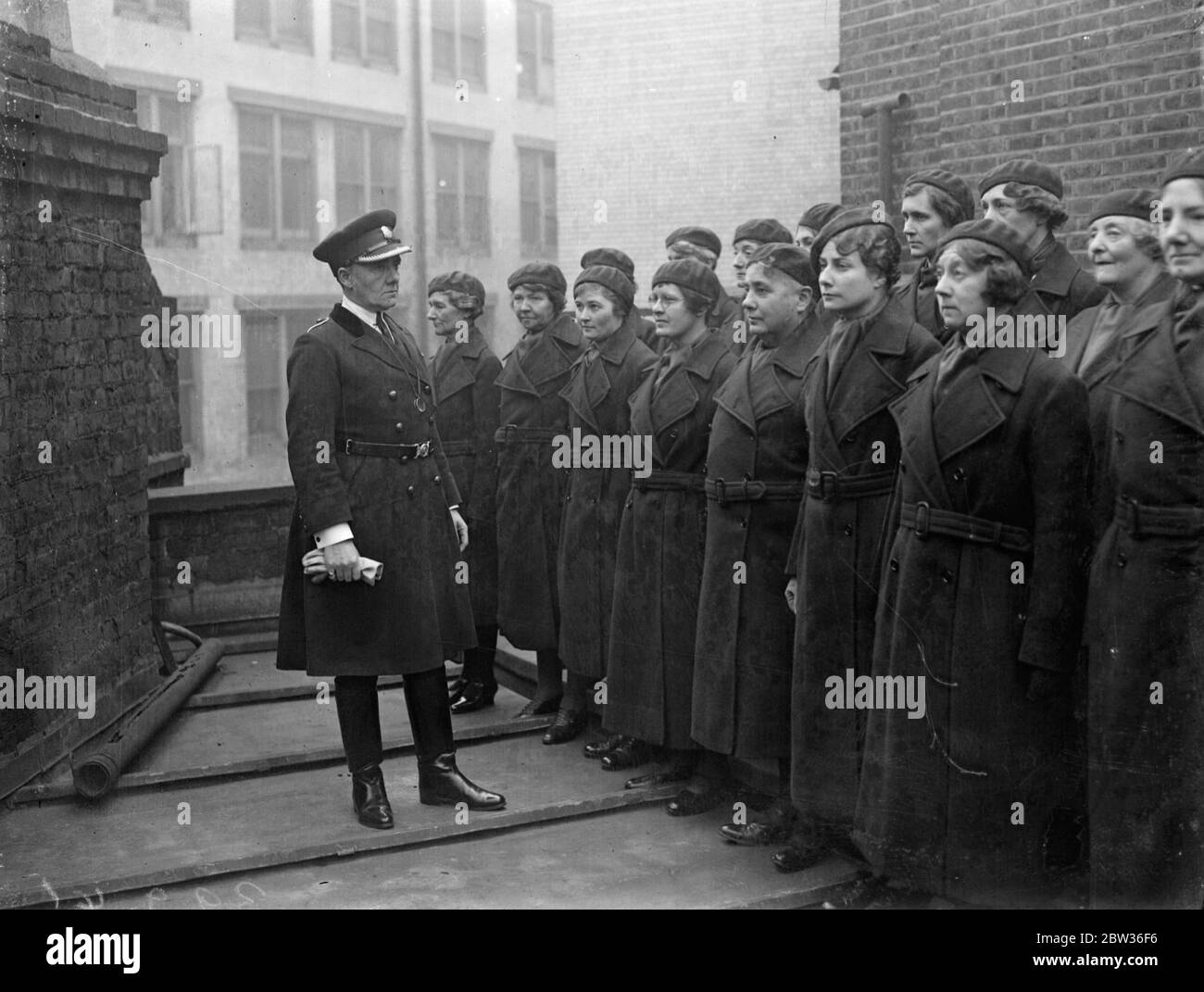Commandant Mary Allen makes first inspection of women 's reserve . The first inspection of the Women 's Reserve after the issue of the new uniforms took place at the organisation 's headquarters in Tothill Street , Westminster , and was carried out by Commandant Mary Allen , of the Women 's Auxiliary Service . The Women 's Reserve was formed to provide training for large bodies of women in readiness for any civil or military emergency . Commandant Mary Allen inspecting . 28 November 1933 Stock Photo
