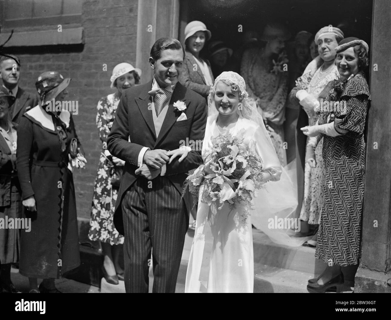 Eric Bransby williams weds films actress . The wedding of Mr Eric Bransby Williams , the film actor , son of the famous character actor , to Miss Wyn Clare , the film actress took place at the church of Our lady of the Assumption , Warwick Street . Mr Williams is 33 years of age , and his bride 31 . Photo shows , the bride and groom after the ceremony . 29 June 1933 Stock Photo