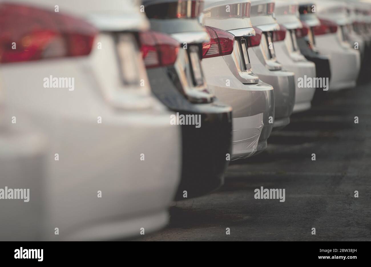 Car Sales Automotive Industry Business Theme. Line of Brand New